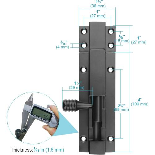 2 Pack 5 Black Aluminum Slide Bolt Gate Latch, Barrel Bolt | for Fence Shed, Barn Door