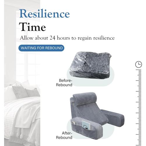Color Grey Selectico Reading Pillow for Bed, Back Pillow for Bed Sitting up, Big Pockets & Built-in Arms, Backrest Cushion, Wedge Support for Reclining/Reading/Resting/Watching TV, Washable Cover, Grey