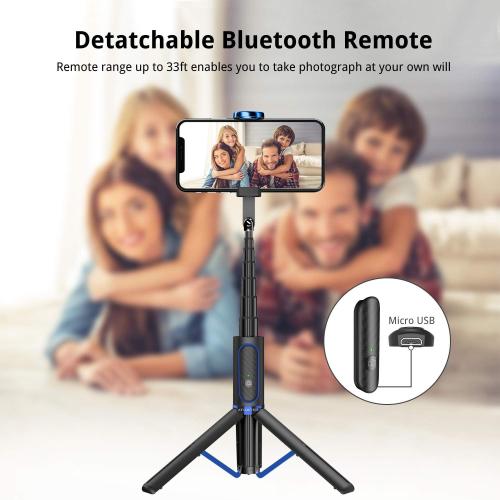 ATUMTEK Selfie Stick Tripod, 3-in-1 Extendable Aluminum Phone Tripod, Compatible with iPhone 17/16/15/14/13/12/11/11 Pro/XS Max/XR and Samsung Smartphones, Blue