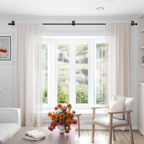 No Drill Curtain Rod for Windows 25 to 86 Inch - 2.0 Dual-Fix Adhesive & Invisible Nail, 5/8 Adjustable Black Curtain Rod No Drilling, Renter Friendly for Apartments & Dorms