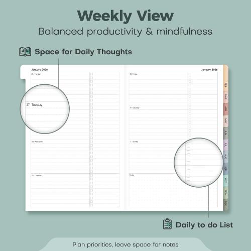 2026 Planner Weekly and Monthly, Jan.2026 - Dec.2026, Linen Hardcover Calendar 2026 Agenda Planner Daily To Do List Notebook with Monthly Tabs, 6 x 8.3, Creamy Green