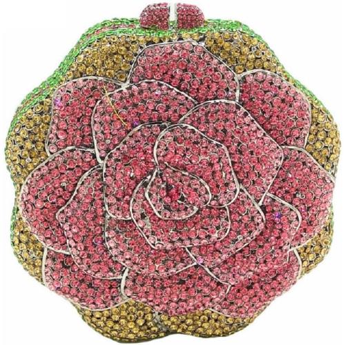Boutique De FGG Rose Crystal Clutch Purse Women Flower Evening Bag Wedding Party Prom Bridal Rhinestone Floral Handbag,Mini