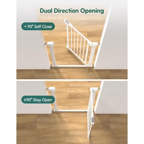 BABELIO 36 Tall Narrow Baby Gate, 26-28.5 Wide Auto-Close Metal Pet Gate for Small Stairs/Doorways/Hallways, Pressure/Hardware Mounted for Child and Pets, NO Extensions, White