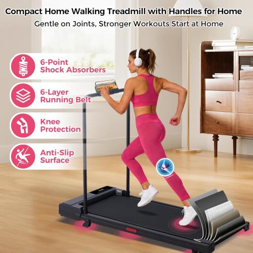 Walking Pad with Handle Bar, 2026 Upgrade Small Walking Pad Treadmill with Incline, 3.0HP Portable Under Desk Treadmill with Handles for Home Small, 0.6-7.6MPH, 350LBS