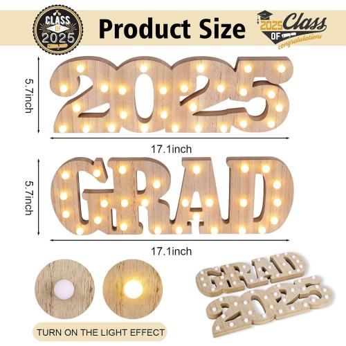 2025 Graduation LED Light-Up Marquee Letters Sign - GRAD 2025 Decor, Class of 2025 Party Supplies for College, High School, Preschool, Table Centerpieces, Battery Operated