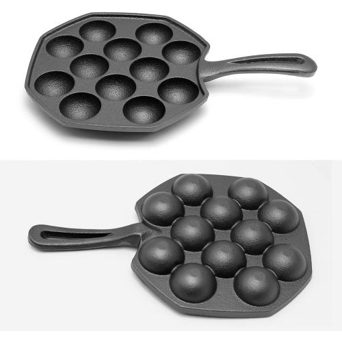 Anxingo Cast Iron Takoyaki Pan - 12 Hole Heavy Duty Square Cooking Plate Octopus Ball Maker 1.5 Half Sphere Takoyaki Maker for Baking Cooking