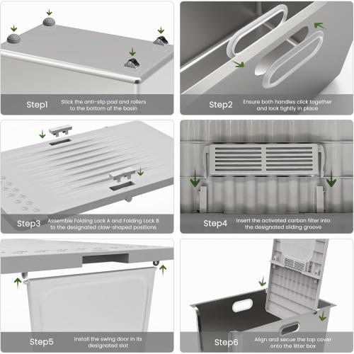 Stainless Steel Litter Box with Lid, Cat Litter Box with Door 14.5'' High Sides, XL Metal Kitty Litter Pan, Pet Toilet with Wheels for Easy Mobility, Anti-Leakage, Non-Sticky, Easy Clean