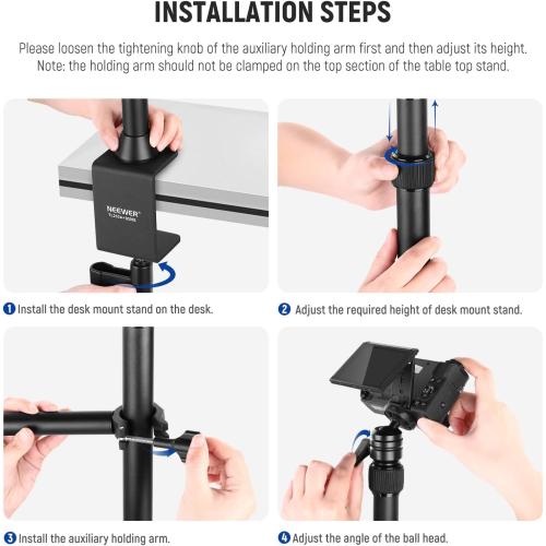 NEEWER TL253A DS001 Table Camera Tripod with 2 Telescopic Arms, Phone Holder, Ball Heads, Screw Adapter, Table Light Stand for Camera, Mobile Phone, Webcam, Ring Light