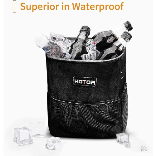 HOTOR Car Trash Can with Lid and Storage Pockets - 100% Leak-Proof Organizer, Waterproof Garbage Can, Multipurpose Trash Bin for Car, 2 Gallons, Black