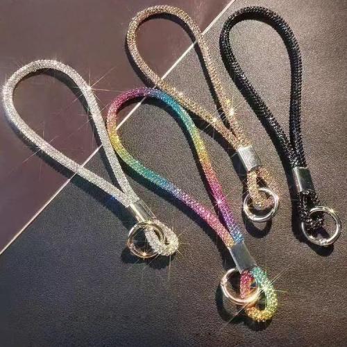 1PC Luxury Diamond Phone Lanyard for Women - Bling Rhinestone Wrist Strap, Adjustable Short Chain