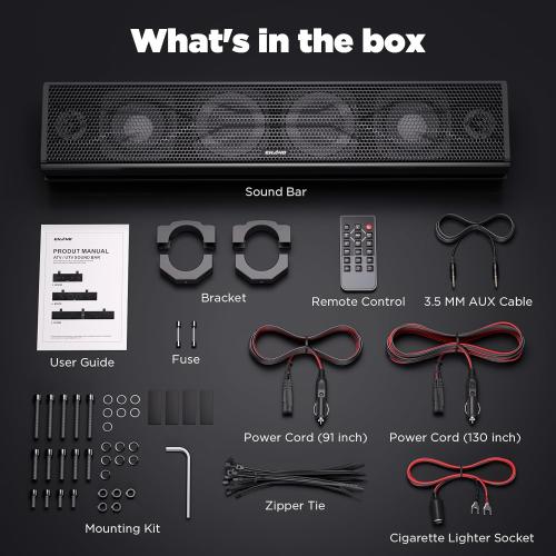 25 Inch UTV Sound Bar, ATV SoundBar Bluetooth with RGB Lighting, IP66 Waterproof Golf Cart Sound Bar, Amplified Powersports SXS SoundBar, UTV Speakers Compatible with Polaris RZR Can-Am