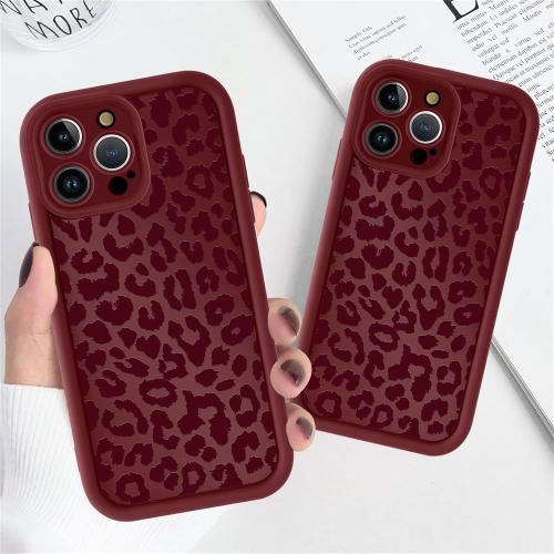 Cute Cheetah Print Phone Case for iPhone 16 Pro Max Case 6.9, Aesthetic Burgundy Wine Red Leopard Pattern Design Cover Shockproof Soft TPU Full Camera Lens Protective Funda for Women Girls