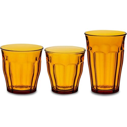Duralex Le Picardie Glass Tumbler Drinking Set – 18-Piece Amber Tumblers in Mixed Sizes