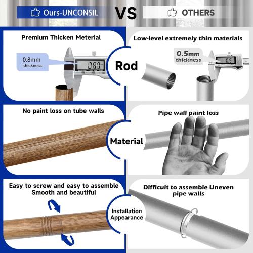 Wood Curtain Rods for Windows: 1 Inch Diameter Heavy Duty Adjustable Curtain Rod 32 to 45, Wood Grain Pattern Blackout Wrap Around Window Rod for Indoor and Outdoor,All Metal