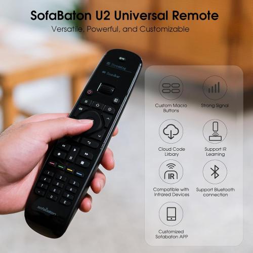 SofaBaton U2 Universal Remote with Backlit Button, All in One Universal Remote Control with App Control, Custom Macros, Compatible with Smart TVs,Sound Bar and DVD/Blu-ray Players, and More