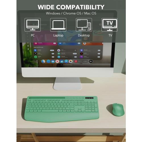 Wireless Keyboard and Mouse Combo - Full-Sized Ergonomic Keyboards with Wrist Rest, Phone Holder, Sleep Mode, Silent 2.4GHz Cordless Combo for Computer, Laptop, PC, Mac, Windows -Trueque