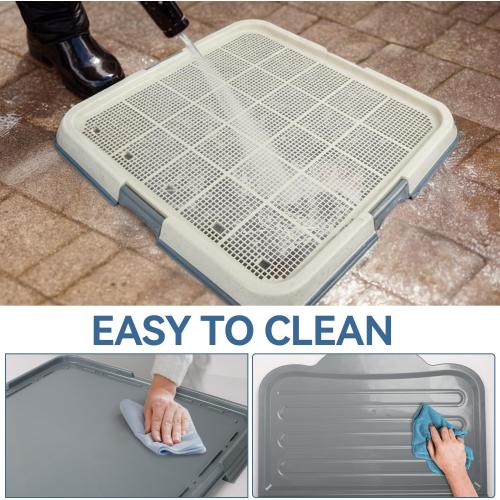 PAWISE Male Dog Pee Pad Holder with High Wall, 23.5x23.5 Indoor Potty Tray for Medium/Large Dogs, Reusable Large Training Pad Holder with Splash Guard, Includes 4 Pee Pads, Anti-Slip & Easy to Clean