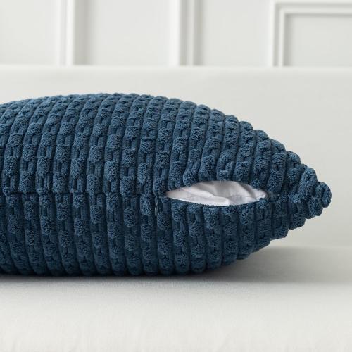 Kevin Textile Throw Pillow Covers Soft Corduroy Decorative Set of 2 Boho Striped Pillow Covers Pillowcases Farmhouse Home Decor for Couch Bed Sofa Living Room 18x18 Inch Blue