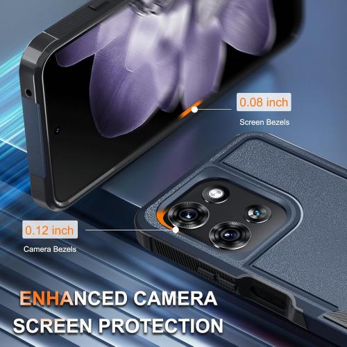RMOCR for Moto G 5G 2025 Case, Full Body Heavy Duty Rugged Shockproof Protective Phone Cover with Lanyard Strap, Tempered Glass Screen Protector, Navy Blue
