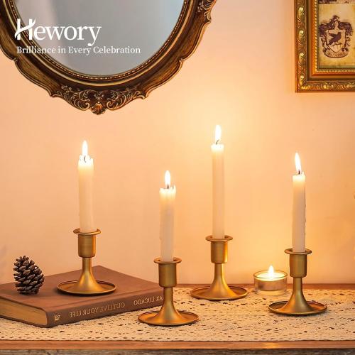 12 Pack Gold Taper Candle Holder Set of 12, Hewory Short Skinny Brass Candlestick Holders, Vintage Small Low Metal Candles Sticks for Wedding Centerpieces Christmas Birthday Party Holiday Dinning Table Decor