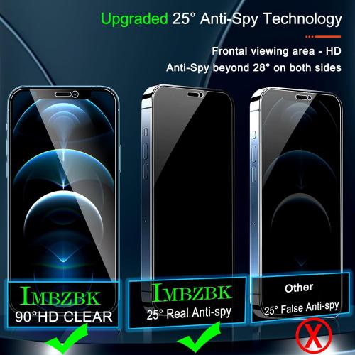 IMBZBK 3 Pack Privacy Screen Protector for iPhone 12 Pro Max Tempered Glass with 3 Pack Camera Lens Protector, Accessories 9H Anti Spy for Apple 12 Pro Max, 2.5D Curved, Case Friendly, Transparent