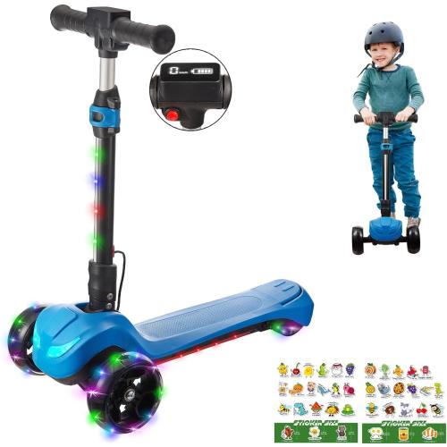 3 Wheel Electric Scooter for Kids Ages 3 , LCD Display, Colorful Lights, Reliable Thumb Throttle, 3 Adjustable Height, 5Mph Safe Speed and Long Range, Foldable Kids Electric Scooter