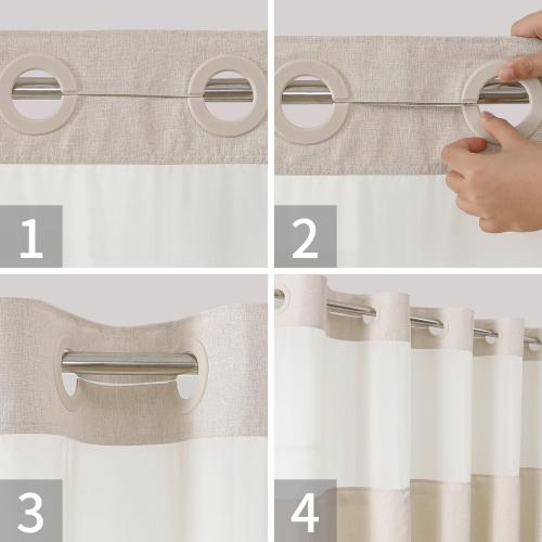 No Hooks Polyester Textured Shower Curtain with Snap-in Fabric Liner Set, Hotel Luxury Decor Shower Curtains for Bathroom with See Through Top Window, Waterproof & Washable,, Cream