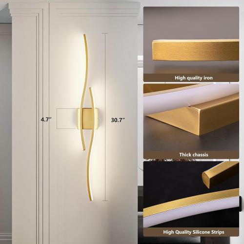 Modern LED Vanity Lights for Bathroom line sconse Gold Vanity Lighting Fixtures Wall sconces for Bathroom Over Mirror Lighting Fixtures 3000K-6000K…
