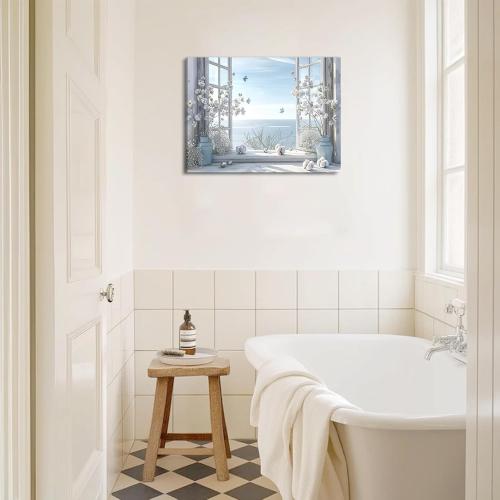 Birnsen Coastal Flower Bathroom Canvas Wall Art (Canvas, 36L x 24W)