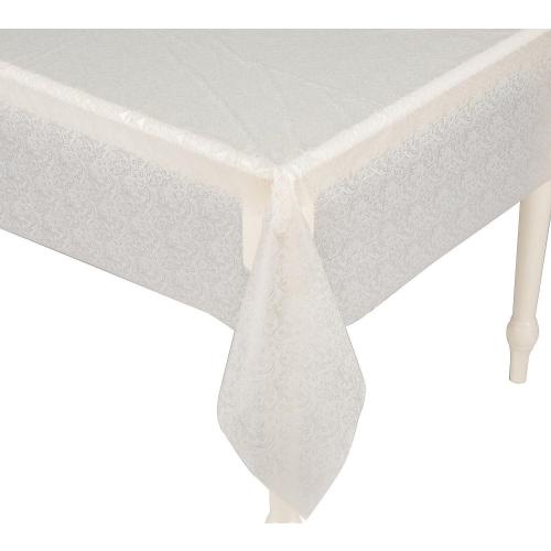White Lace Printed Transluscent Plastic Cut-to-Fit Table Cover 100Ft x 40 W