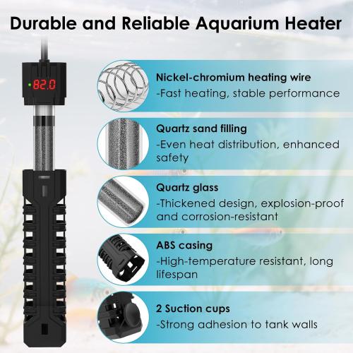 300W Aquarium Heater, Adjustable Fish Tank Heater, with Digital Display, Overheat Protection & Dry Run Protection, for 40-75 Gallon Water