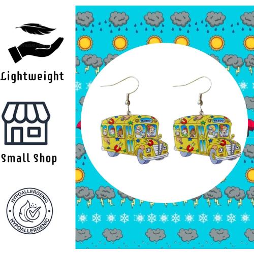 Cute Pair of School Bus Earrings foe Teachers, Principals, Bus Drivers, Educators, Librarians and More. Frizzle Style School Bus Earrings for Teacher Gifts, Teacher Appreciation, Ms. Frizzle Costume