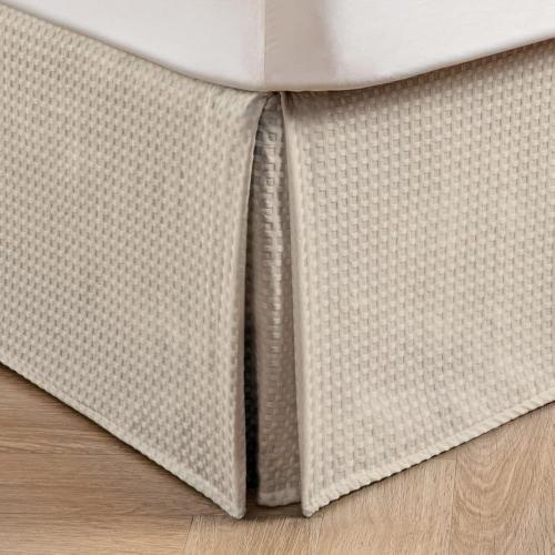 MIYE Pleated Waffle Weave Bed Skirt, Tailored Dust Ruffle 14 Inch Drop Easy Fit, Machine Washable,No Split Corners (Beige, Queen - 14 Drop)