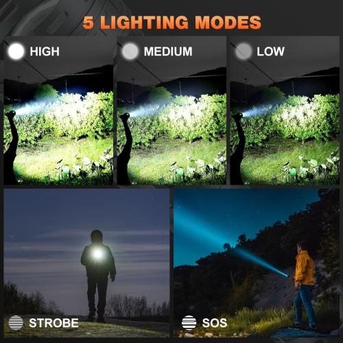 Alifa Rechargeable LED Flashlights 980000 High Lumens, Super Bright Tactical Flashlights Rechargeable, 5 Modes Brightest Powerful Waterproof Flashlight with Zoomable for Emergencies Camping