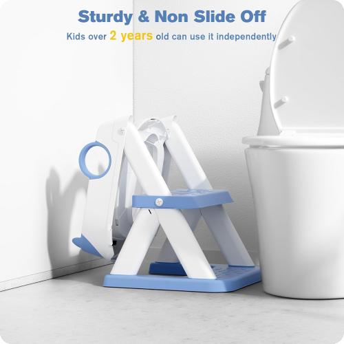 Potty Training Seat, Upgrade Toddler Toilet Seat for Kids Boys Girls, 2 in 1 Potty Training Toilet for Kids, Splash Guard Anti-Slip Pad Step Stool(Blue)