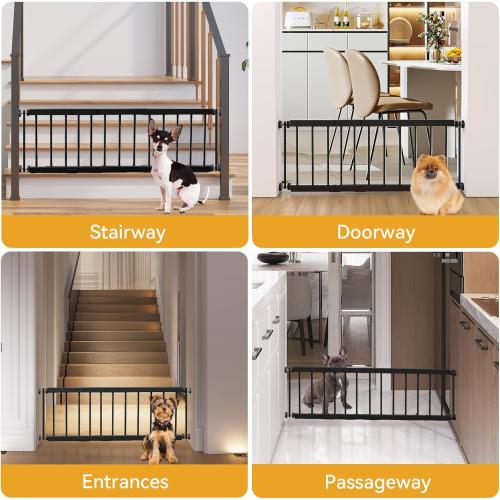 Size 18-45 Color Black Dog Gate Indoor,18-45 Adjustable Extra Wide Metal Short Dog Gate to Step Over, 14 Tall Small Pet Gate with 3 Extension Kits, Pressure Mounted for Doorways & Stairs Black