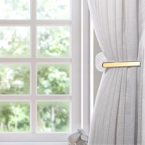8 Pack White & Gold Queekay Curtain Holders Gold Curtain Holdbacks Self Adhesive Drapery Tiebacks L Shaped Hooks Nordic Style Window Treatment Holdbacks for Home Office Decor(White,8 Pcs)