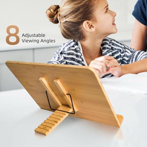 Bamboo wishacc Book Stand, Extra Large (19.68 x 14 inches) Bamboo Wood Book Holder Recipe Stand for Thick Book Reading Hands Free