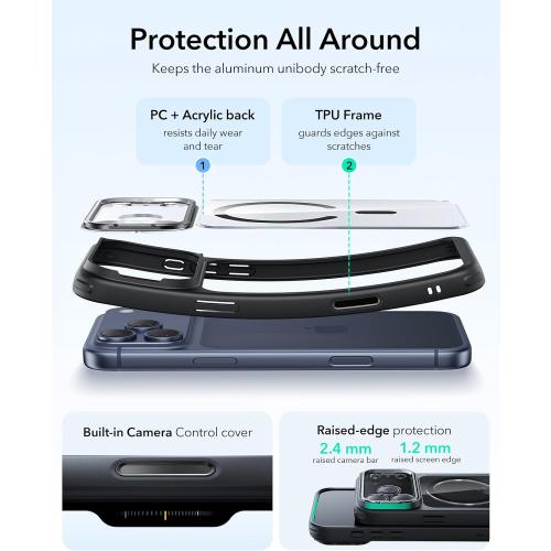 ESR for iPhone 17 Pro Max Case with Stash Stand, Camera Control Cover Compatible with MagSafe, Military-Grade Drop Protection Magnetic Phone Case, Scratch-Resistant Back Cover,Clear Black
