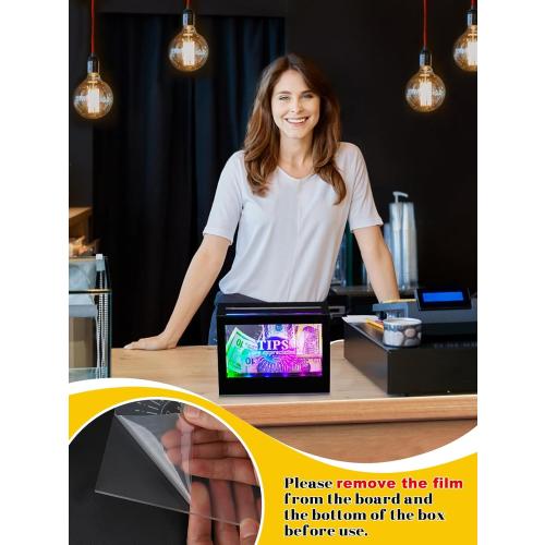 Light Up Tip Jar for Money - Acrylic Donation Ballot Box for Bartender with 2 Sign Holders, Re-mote, LED Light, Lock- Suggestion Box Tip Box for Restaurants Musicians Voting Charity, USB Powered