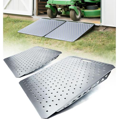 Heavy-Duty Shed Ramp for Riding Mower, Ramps for Sheds Garage Threshold Doorway Lawn Mowers Tractor Snow Blower Wheelchairs Garden Cart, 1500LBs Loading Anti-Slip Punch Plate Ramp - 2 PCS