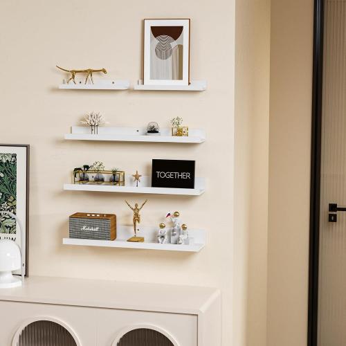 Giftgarden 24 Inch Wall Mounted Floating Shelves Set of 5, White Wood Wall Shelves for Bathroom, Bedroom, Kitchen, Living Room Storage and Decoration, Wooden Picture Ledge