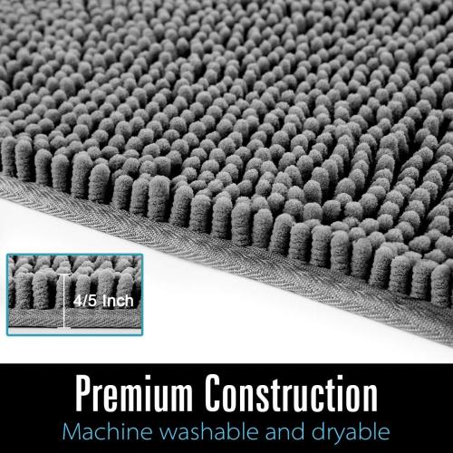 Bathroom Rug Shaggy Bath MatbWashable Non Slip Bath Rugs for Bathroom Shower, Soft Plush Chenille Absorbent Carpets Mats, Gray