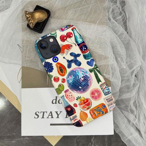 Case Compatible with iPhone 15,Hybrid 2-Layer Hard Shell,Shockproof Soft for Girl Women,European Fruit Bow Collage