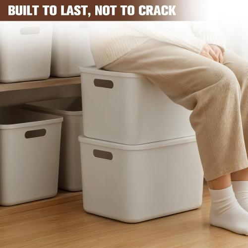 ANMINY White Plastic Storage Bins Baskets with Lids, 12-Pack, 2XL 4L 2M 4S | Large Plastic Bins, Sturdy PET, with Handles, Stackable, Opaque Storage Boxes, for Closet Shelves Desk, White Lids