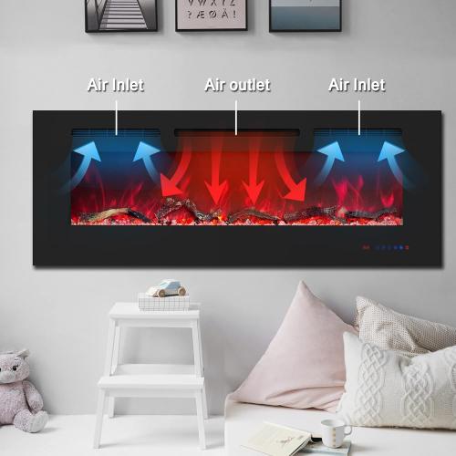 Size 42 inches Electric Fireplace Inserts, Recessed and Wall Mounted Fireplace Heater, Linear Fireplace w/Thermostat, Remote & Touch Screen, Multicolor Flame, Timer, Logs & Crystal, 750W/1500W