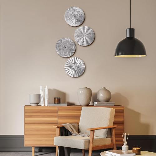 Hicarer 4 Pcs 12 Inch Silver Metal Wall Art Decor Modern Sunburst Decor