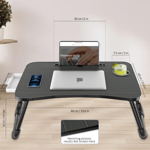 Zapuno Foldable Laptop Bed Table, Laptop Desk, Breakfast Tray, Arc Shape | Multi-function Lap Bed Tray, Storage Drawer and Water Bottle Holder, Slot for Eating, Working, For Bed/Couch/Sofa