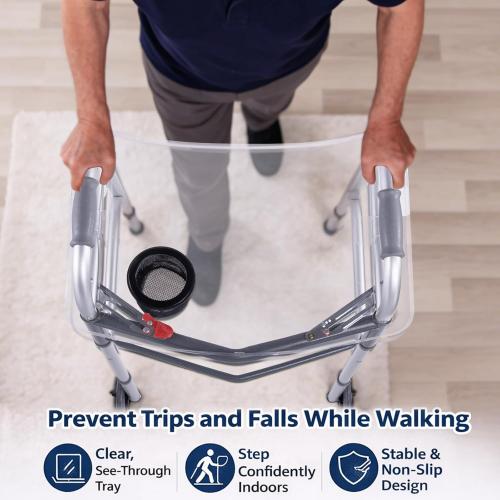 BAGSFY Clear Walker Tray Table with Cup Holder, Non-Slip Food Tray, Fits Standard Folding Walkers with Side Bars, Walker Accessories for Seniors, Supports Up to 10 lbs