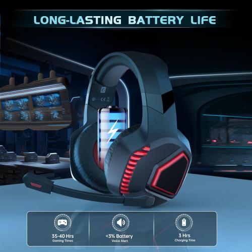 Wireless Gaming Headset PC for PS5, PS4, Mac, Switch, 2.4GHz Wireless Gaming Headphones, Bluetooth 5.2, Adjustable Noise Canceling Mic, 3.5MM Wired Mode for Xbox Series(Red)